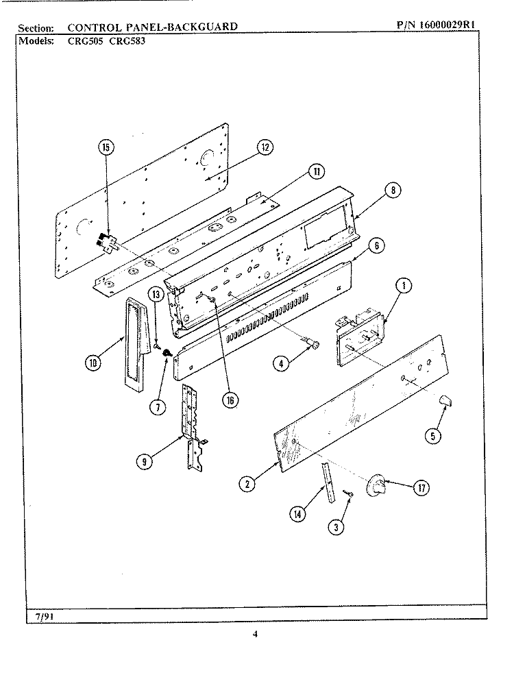 CONTROL PANEL Diagram and Parts List for CRG505  Maytag Range