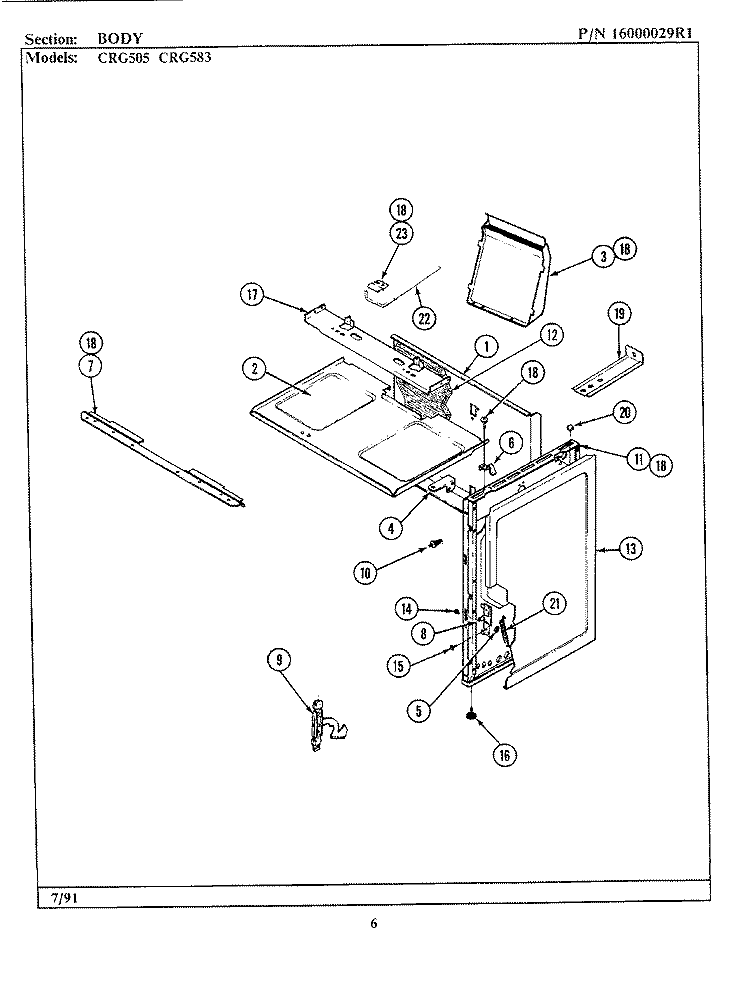 BODY Diagram and Parts List for CRG505  Maytag Range