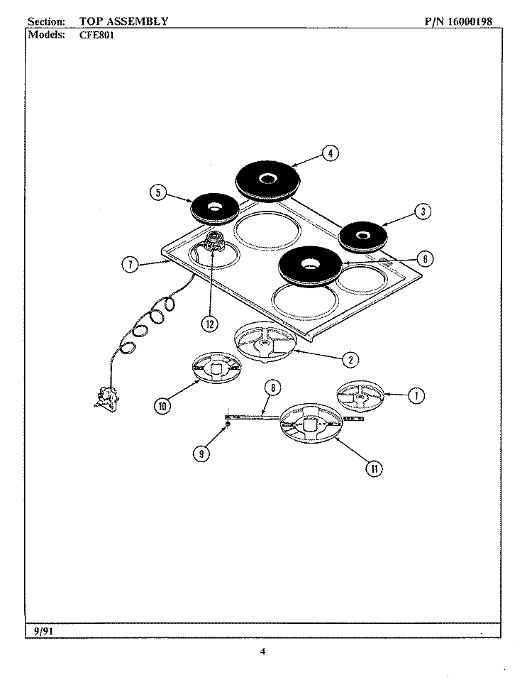 TOP ASSEMBLY Diagram and Parts List for CFE801  Maytag Range