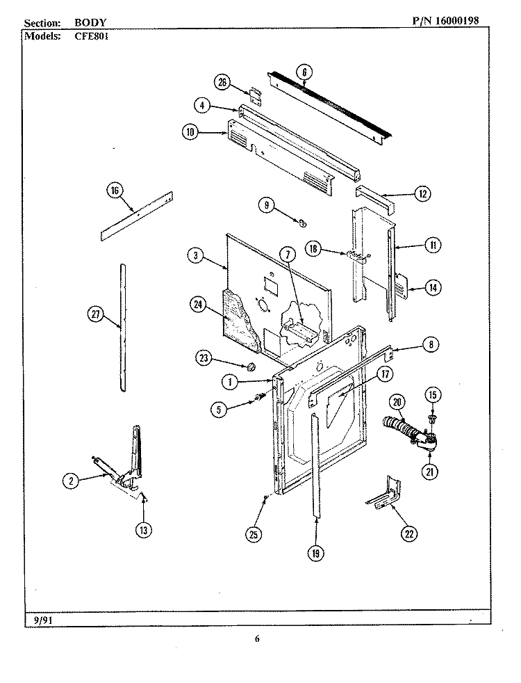 BODY Diagram and Parts List for CFE801  Maytag Range