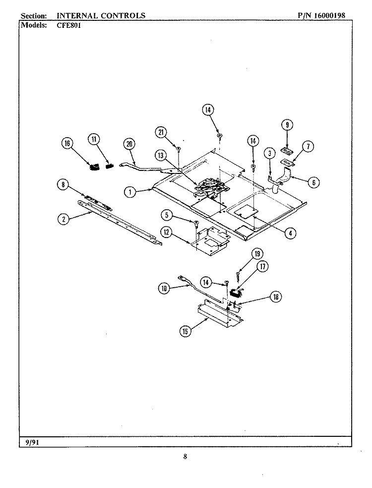 INTERNAL CONTROLS Diagram and Parts List for CFE801  Maytag Range