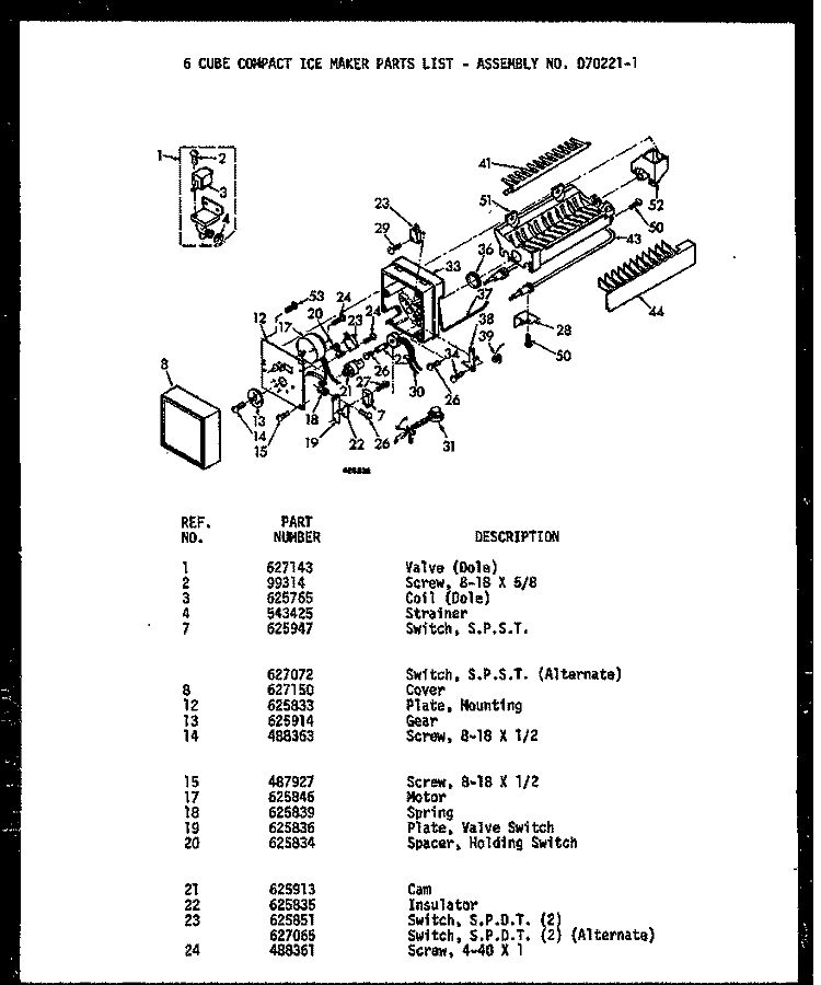 Page 3 Diagram and Parts List for D70221-1 D7022101 Amana Ice Maker