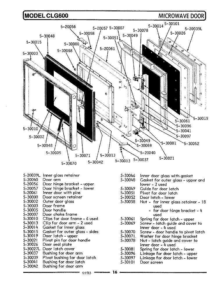 MICROWAVE DOOR Diagram and Parts List for GCLG600  Maytag Microwave Oven Combo