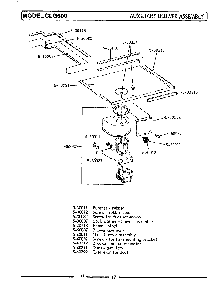 AUXILIARY BLOWER ASSEMBLY Diagram and Parts List for GCLG600  Maytag Microwave Oven Combo