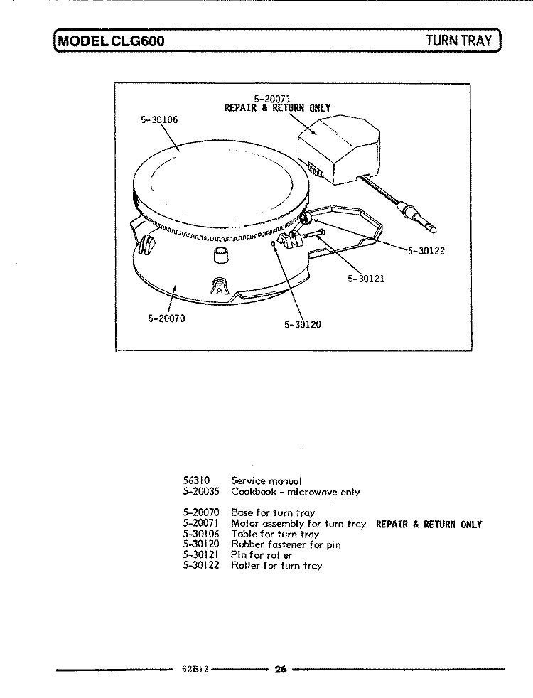 TURN TRAY Diagram and Parts List for GCLG600  Maytag Microwave Oven Combo