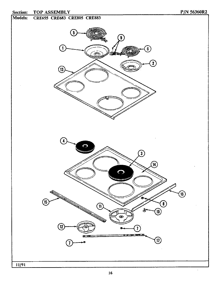 TOP ASSEMBLY Diagram and Parts List for LCRE883  Maytag Range