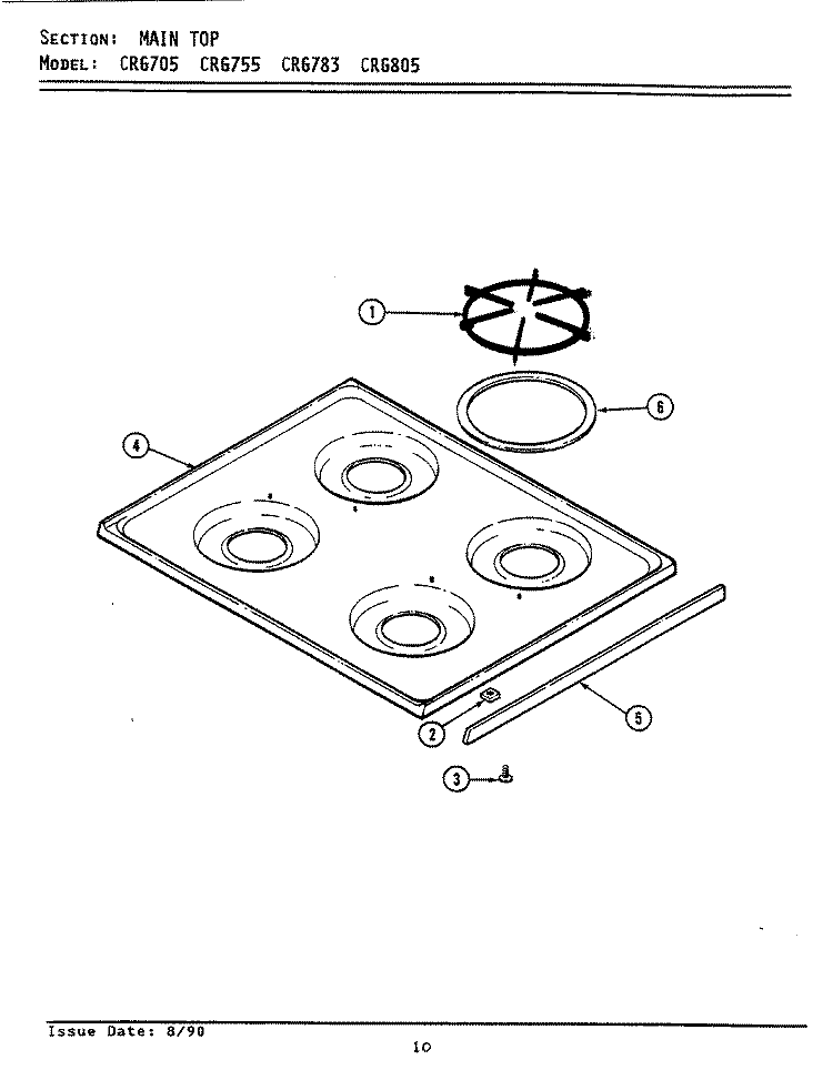 TOP ASSEMBLY Diagram and Parts List for CRG705  Maytag Range