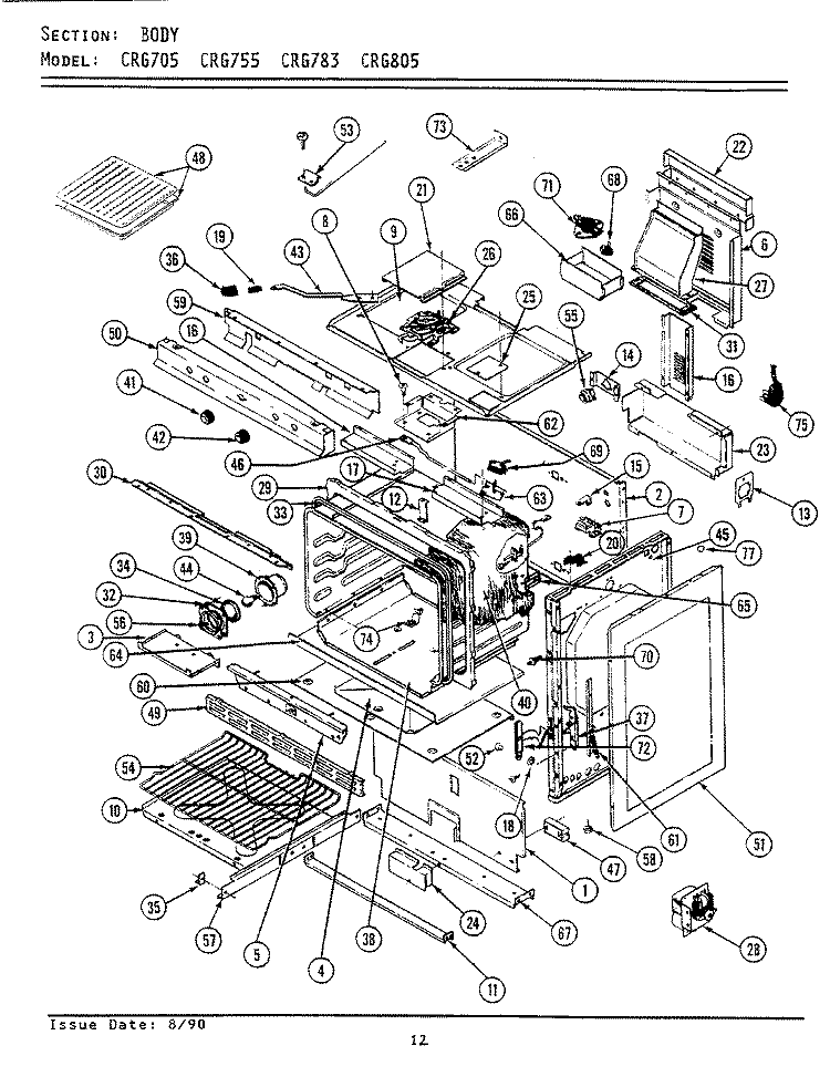 BODY Diagram and Parts List for CRG705  Maytag Range