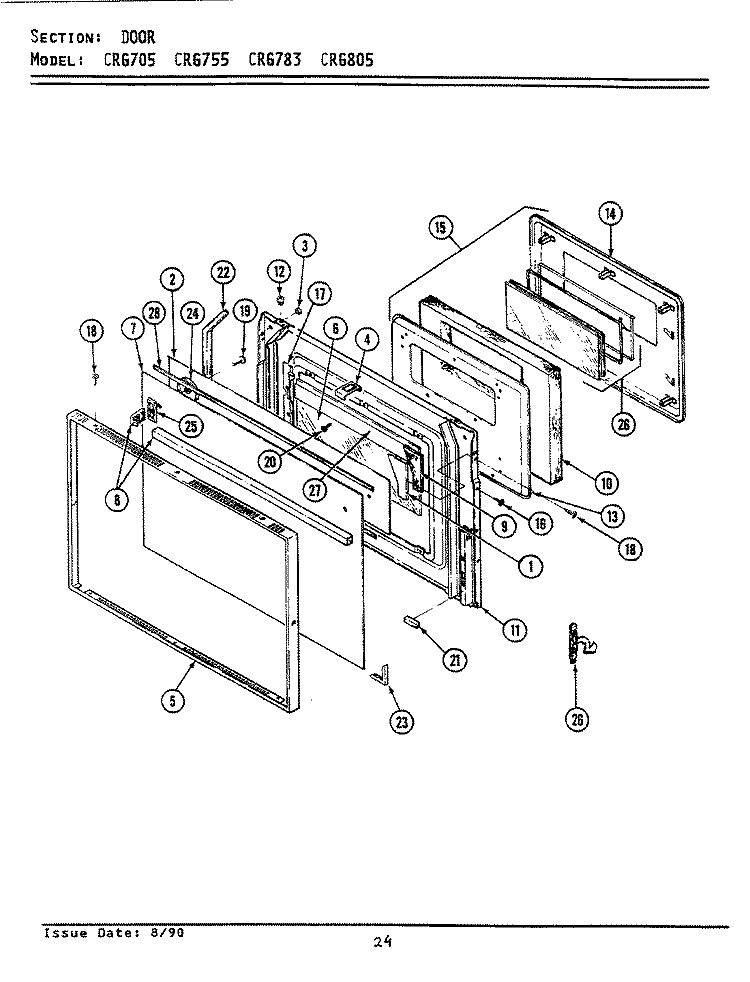 DOOR Diagram and Parts List for CRG705  Maytag Range