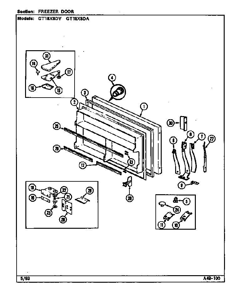 Freezer Door Diagram and Parts List for GT18X8DV DC45A Maytag Refrigerator