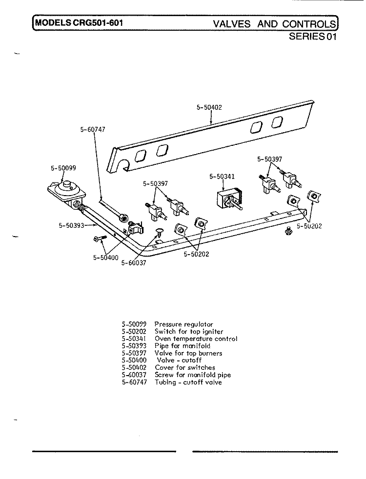 VALVES & CONTROLS (SERIES 01) Diagram and Parts List for LCRG501  Maytag Range