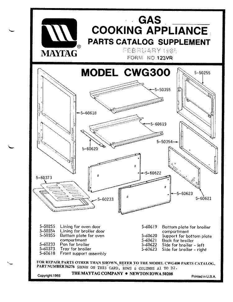 OVEN Diagram and Parts List for CWG300  Maytag Wall Oven