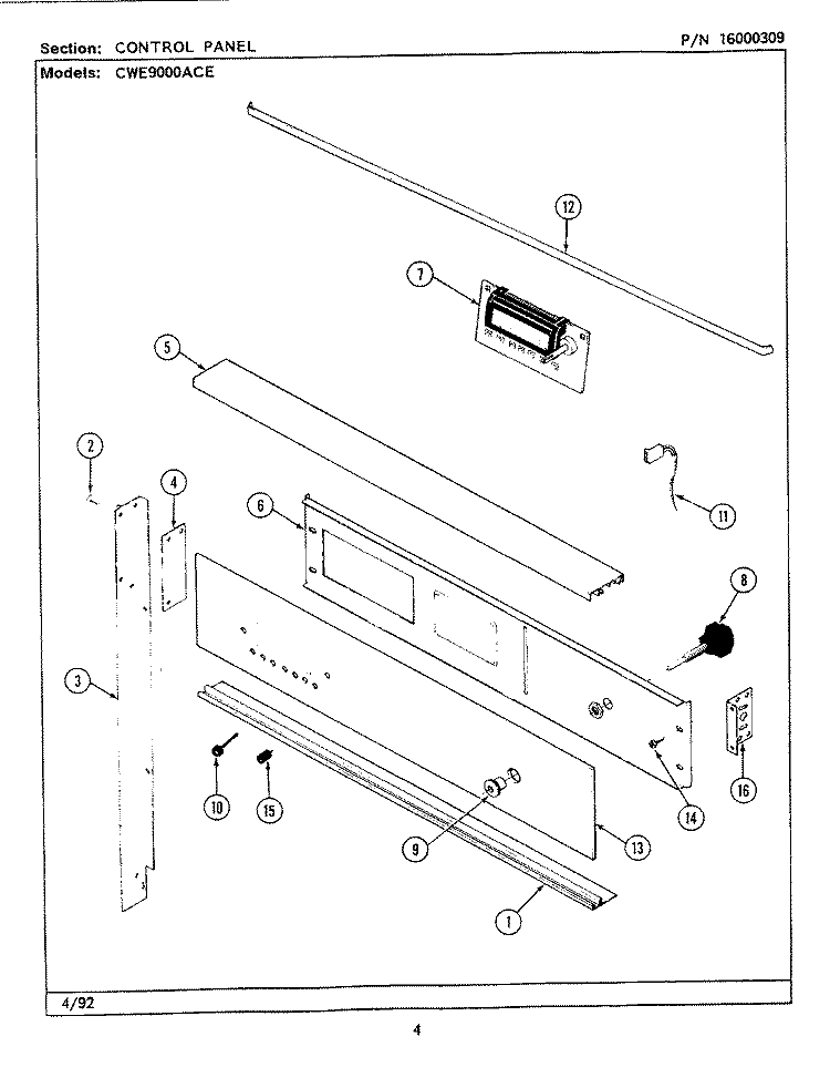 CONTROL PANEL (CWE9000ACE) Diagram and Parts List for CWE9000ACE  Maytag Range