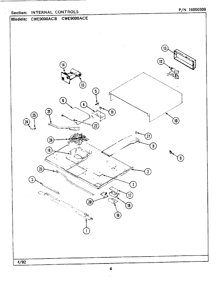 INTERNAL CONTROLS Diagram and Parts List for CWE9000ACE  Maytag Range