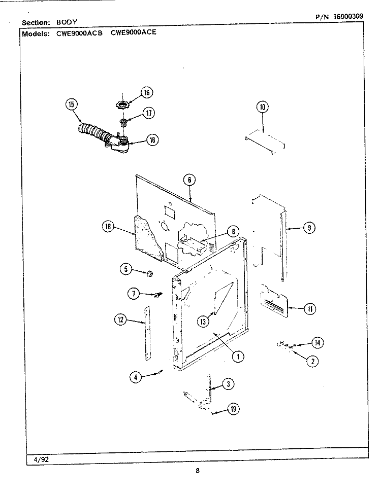 BODY Diagram and Parts List for CWE9000ACE  Maytag Range