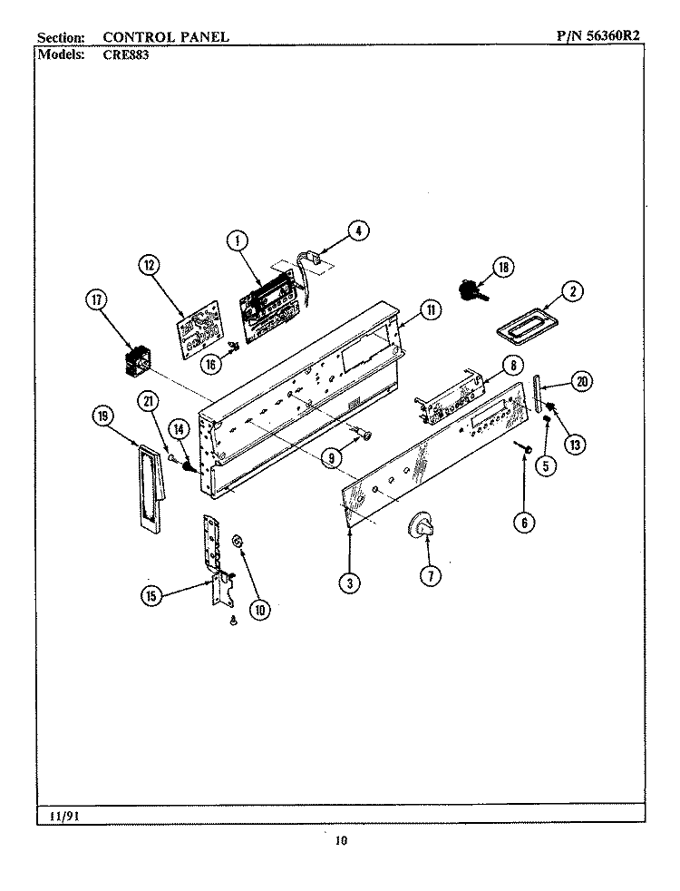 CONTROL PANEL (CRE883) Diagram and Parts List for LCRE883  Maytag Range