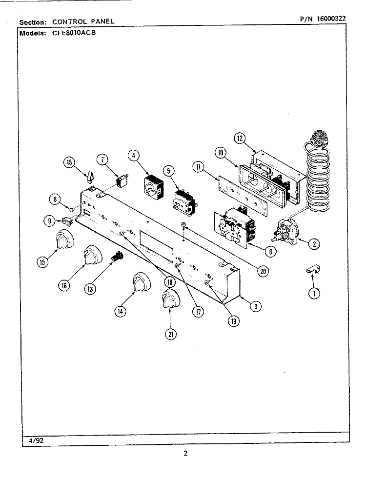 CONTROL PANEL Diagram and Parts List for CFE8010ACB  Maytag Range
