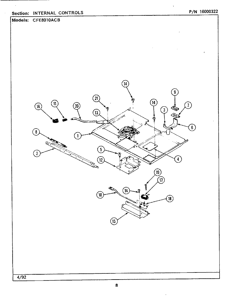 INTERNAL CONTROLS Diagram and Parts List for CFE8010ACB  Maytag Range