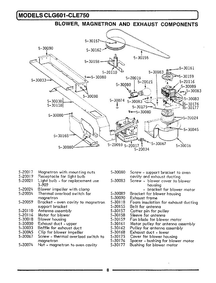 BLOWER, MAGNETRON & EXHAUST COMPONENTS Diagram and Parts List for CLG601  Maytag Microwave