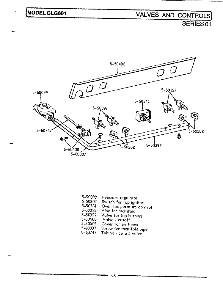 VALVES & CONTROLS Diagram and Parts List for CLG601  Maytag Microwave
