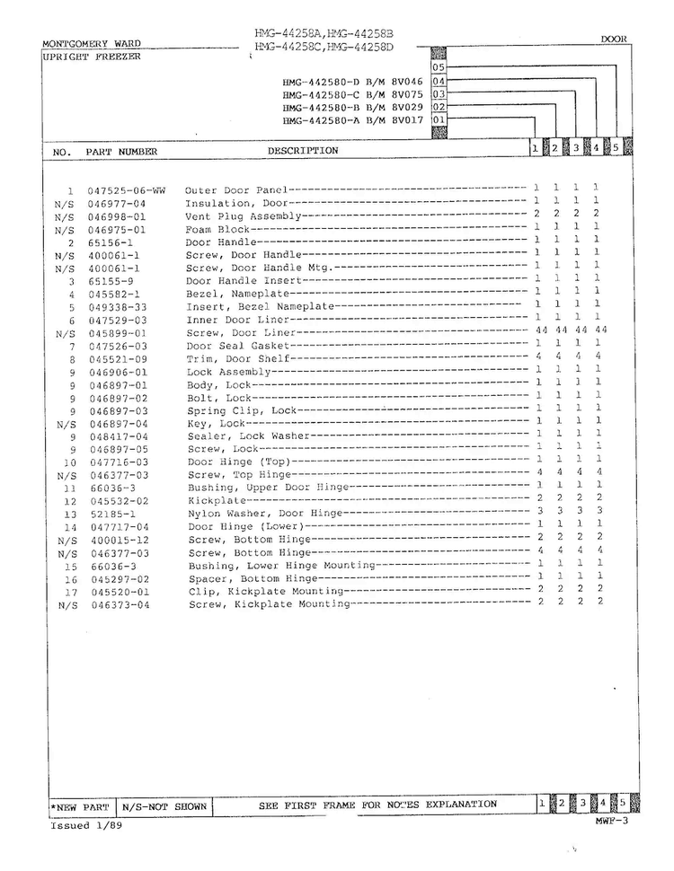 Freezer Door Page 2 Diagram and Parts List for 44258B  Admiral Freezer