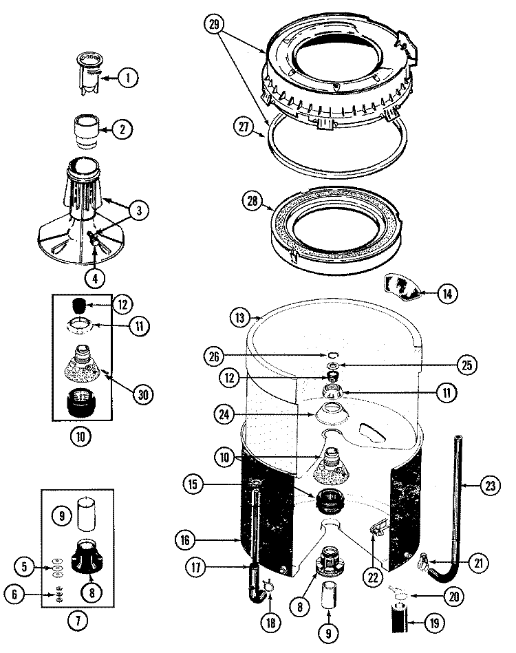 TUB Diagram and Parts List for LSG7804ABE  Maytag Washer Dryer Combo