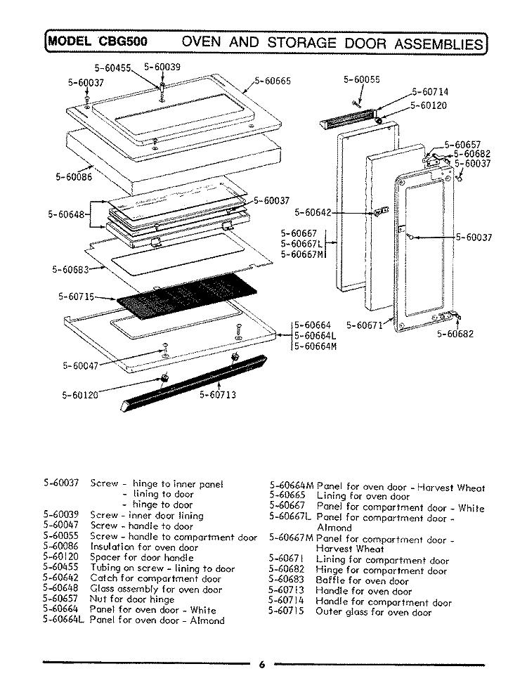 OVEN & STORAGE DOOR ASSEMBLIES Diagram and Parts List for CBG500  Maytag Range