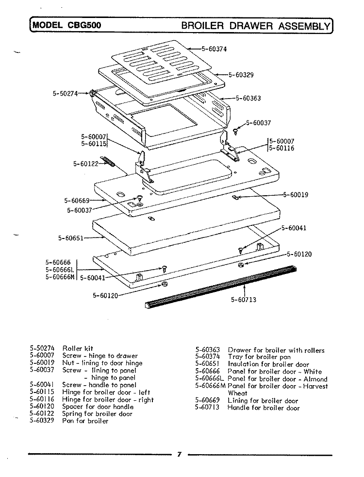 DRAWER ASSEMBLY Diagram and Parts List for CBG500  Maytag Range