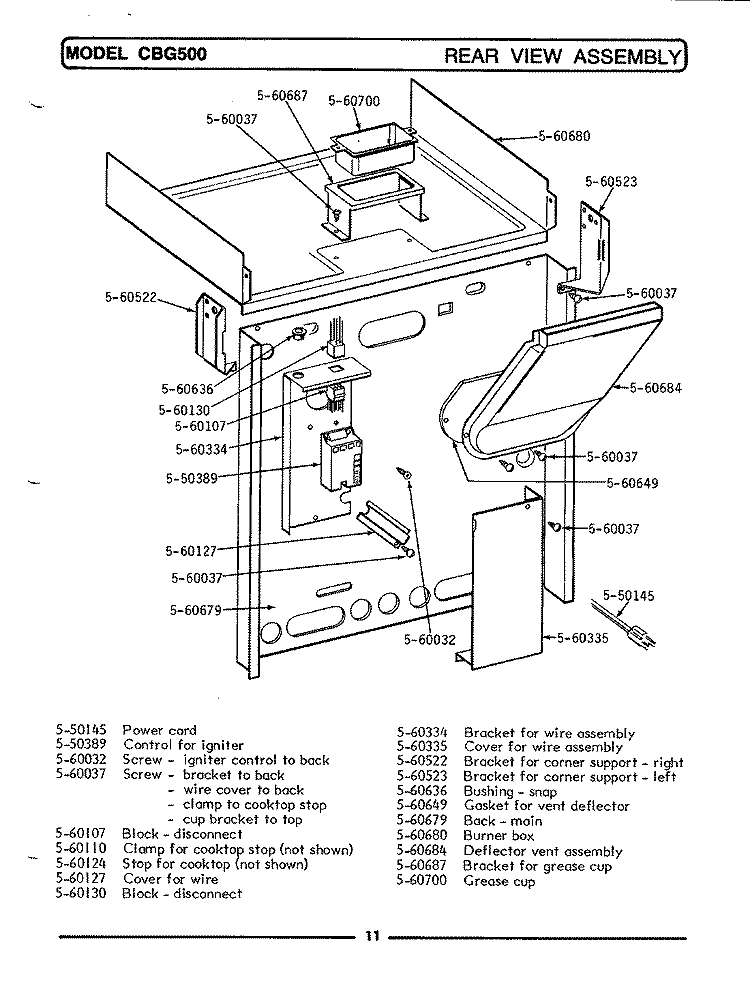 REAR VIEW ASSEMBLY Diagram and Parts List for CBG500  Maytag Range