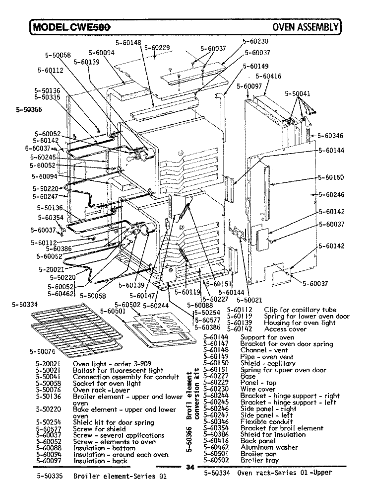 OVEN ASSEMBLY Diagram and Parts List for CWE501  Maytag Wall Oven