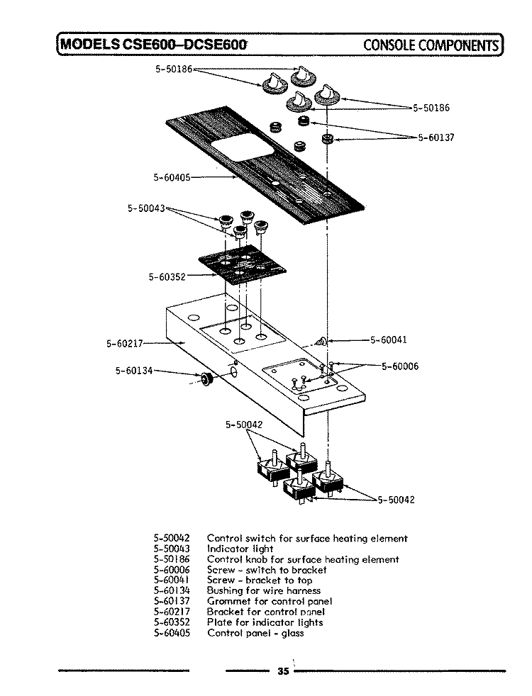 CONTROL PANEL Diagram and Parts List for DCSE600  Maytag Cooktop