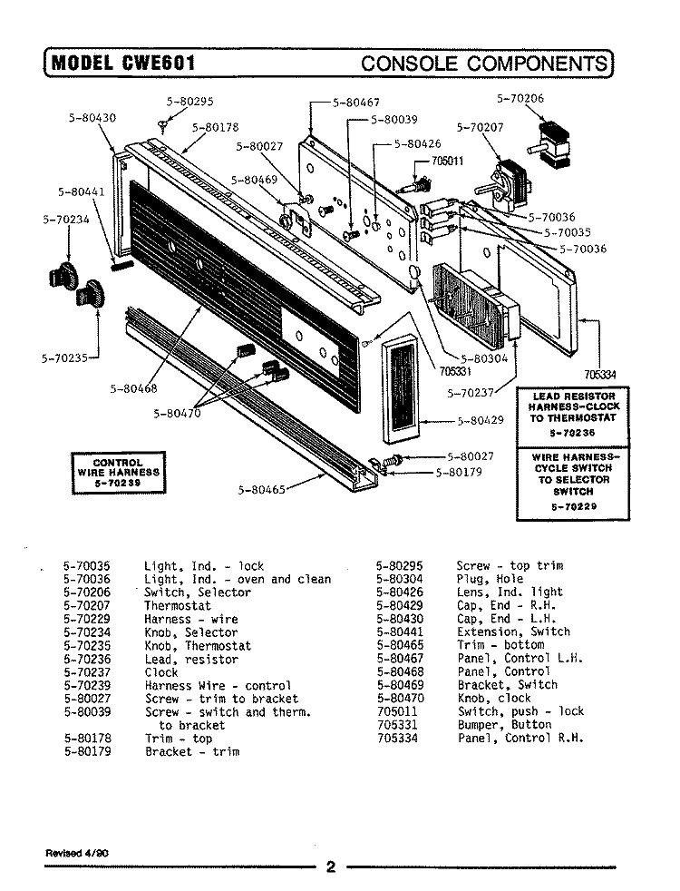 CONTROL PANEL (CWE601) Diagram and Parts List for CWE601  Maytag Wall Oven