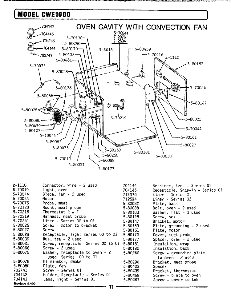 OVEN CAVITY ASSEMBLY (CWE1000) Diagram and Parts List for CWE1000  Maytag Wall Oven