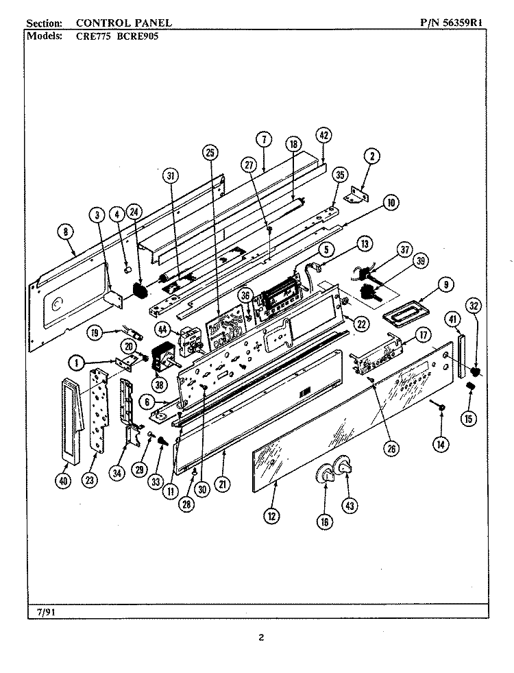 CONTROL PANEL Diagram and Parts List for BCRE905  Maytag Range