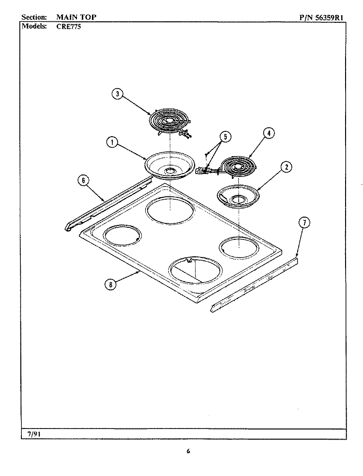 MAIN TOP (CRE775) Diagram and Parts List for CRE775  Maytag Range