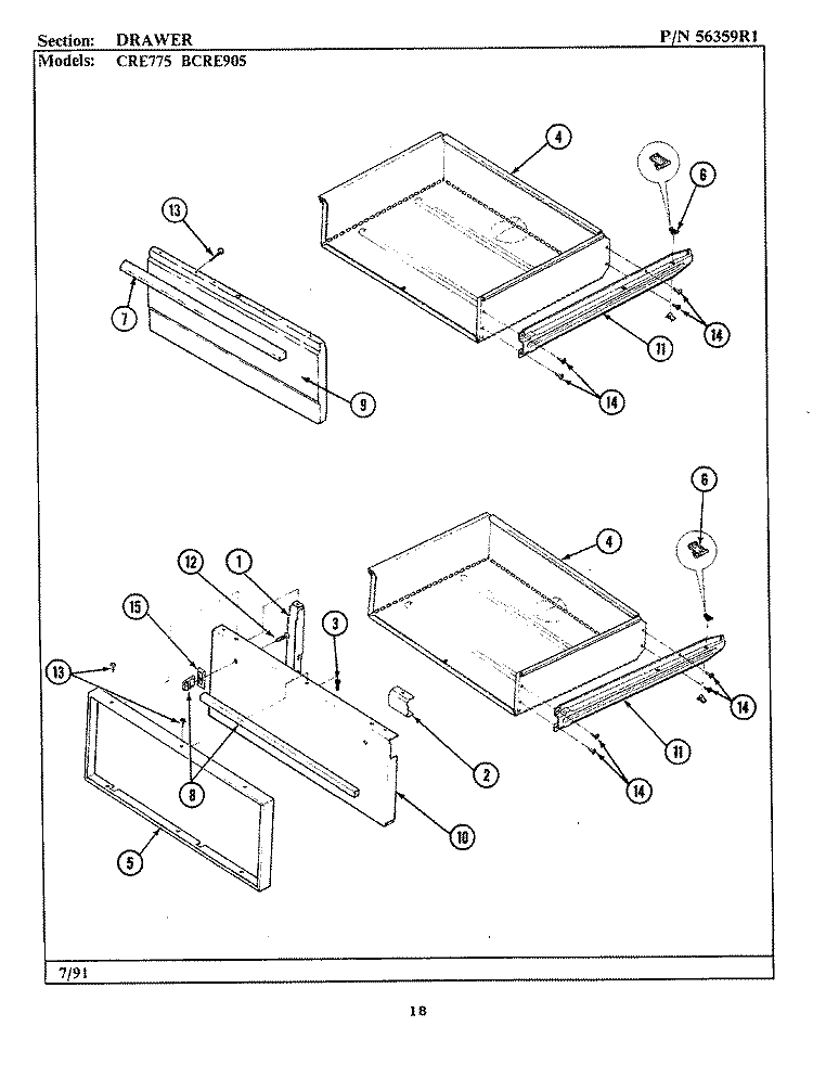 DRAWER Diagram and Parts List for BCRE905  Maytag Range