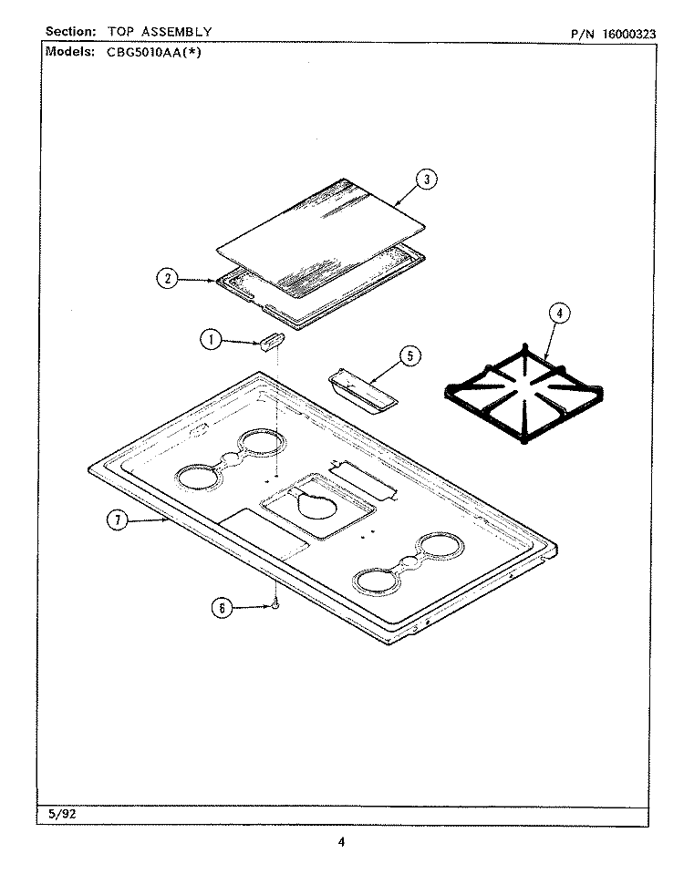 TOP ASSEMBLY Diagram and Parts List for CBG5010AAL  Maytag Range