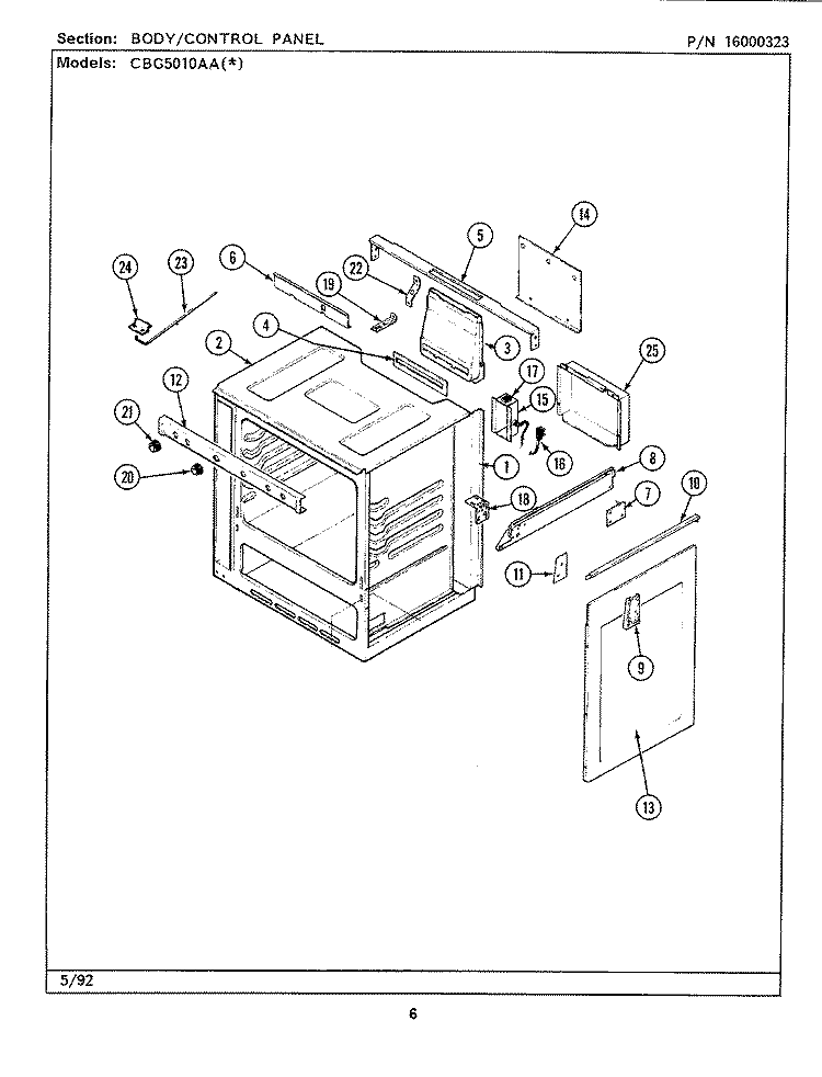 BODY / CONTROL PANEL Diagram and Parts List for CBG5010AAL  Maytag Range