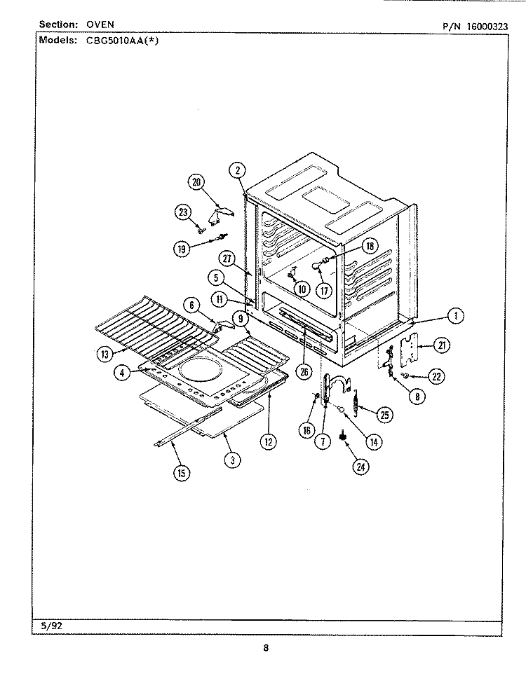 OVEN Diagram and Parts List for CBG5010AAL  Maytag Range