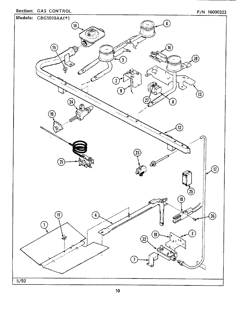 GAS CONTROLS Diagram and Parts List for CBG5010AAL  Maytag Range