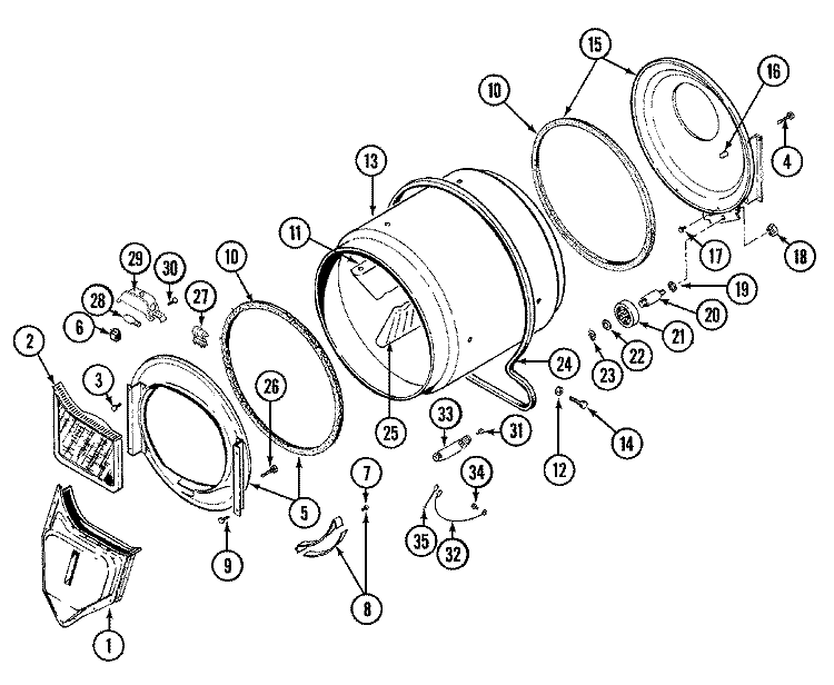TUMBLER Diagram and Parts List for LDE8604ADL  Maytag Dryer