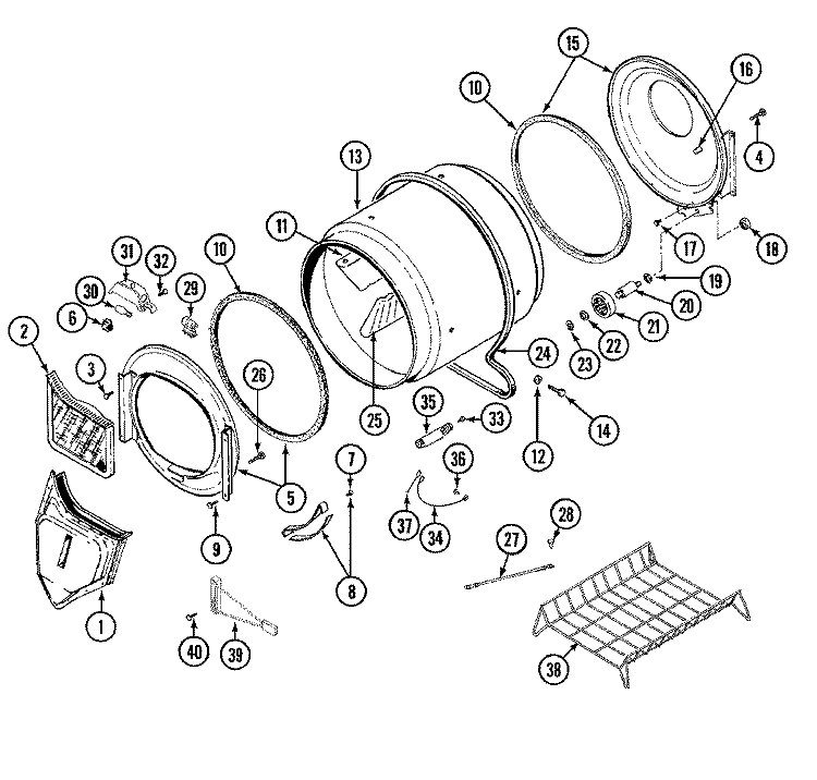 TUMBLER Diagram and Parts List for LDE9904ACE  Maytag Dryer