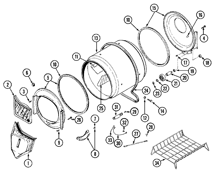 TUMBLER (LDE8704ACM & LDG8704AAM) Diagram and Parts List for LDE8704ACM  Maytag Dryer