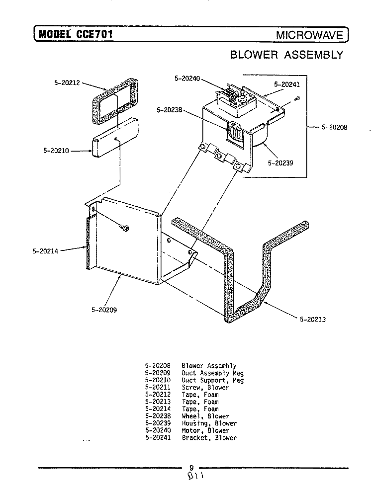 BLOWER ASSEMBLY - MICROWAVE Diagram and Parts List for LCCE701  Maytag Microwave Oven Combo