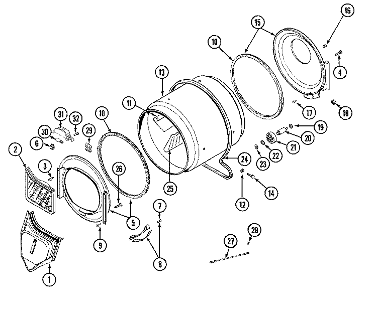 TUMBLER (LDE4914ACM & LDG4914AAM) Diagram and Parts List for LDE4914ACM  Maytag Dryer