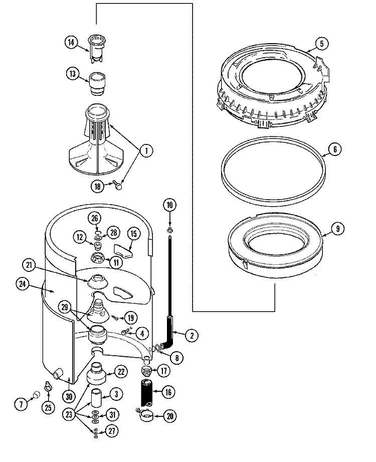 TUB Diagram and Parts List for LAT9604AAM  Maytag Washer