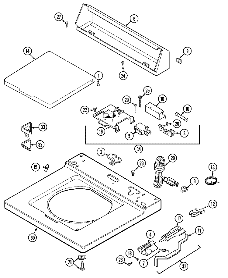 TOP Diagram and Parts List for LAT8705AAM  Maytag Washer