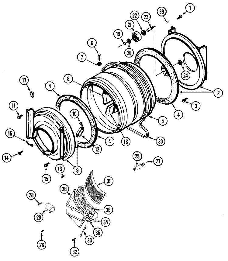 TUMBLER Diagram and Parts List for LSG9904AAE  Maytag Washer Dryer Combo