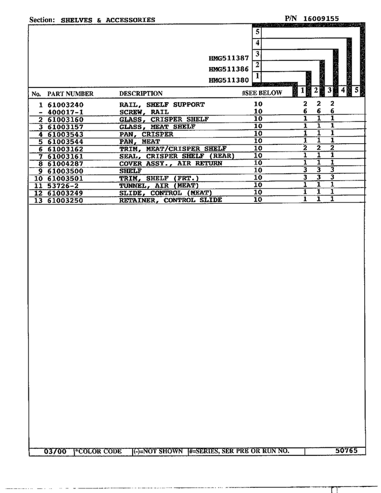 Shelves And Accessories Page 2 Diagram and Parts List for HMG511387  Admiral Refrigerator