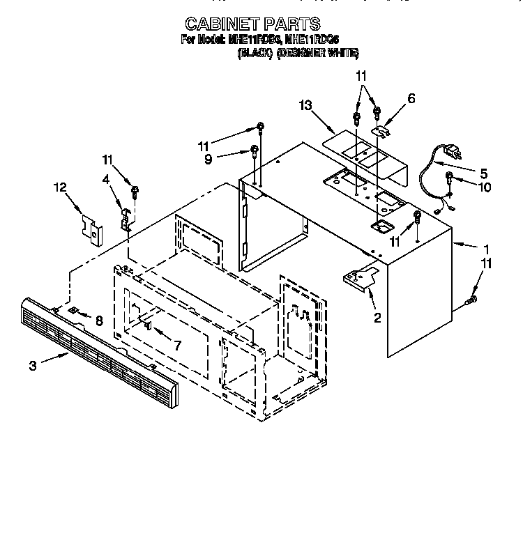 Cabinet Diagram and Parts List for MHE11RDQ6  Maytag Microwave